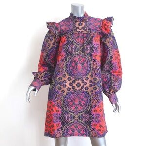 XiRENA Purple & Pink Printed Long Sleeve Shift Dress with Ruffle Yoke